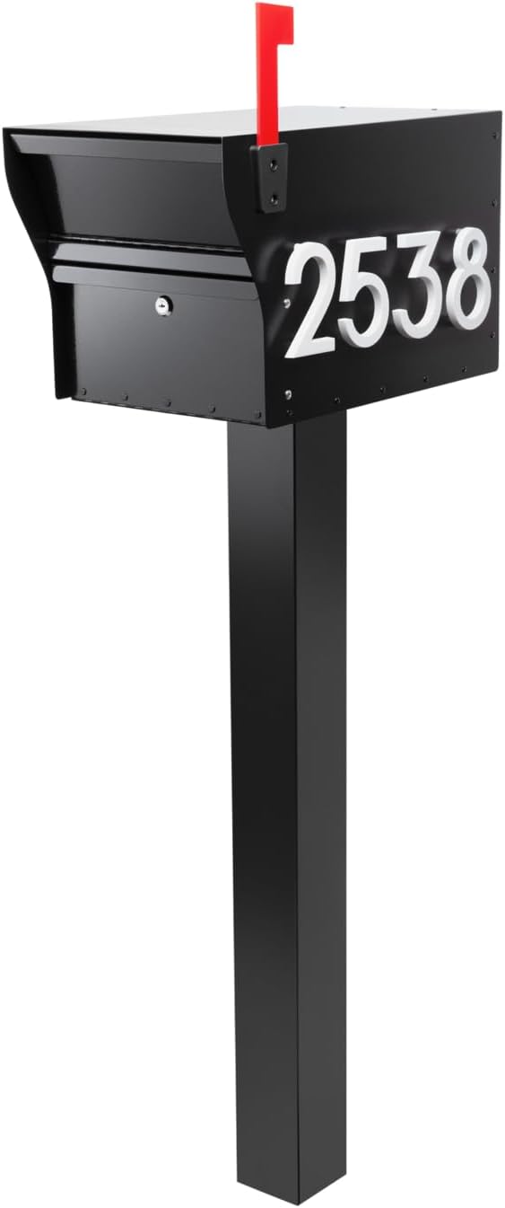 Whitehall MailVault Locking Mailbox with Standard Post – Durable Steel Mailbox with Aluminum Post, Modern Square Design, Weather-Resistant, Secure Lockable Mailbox for Home or Business
