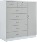 BOWERY HILL 7-Drawer Chest with Locks, Adjustable Shelves & Hanging Rod, Gray Wood, 48.6 in. H x 47.2 in. W x 17.6 in. D, Metal Roller Glides, Safety Stops, Side Door Storage, Bedroom Furniture