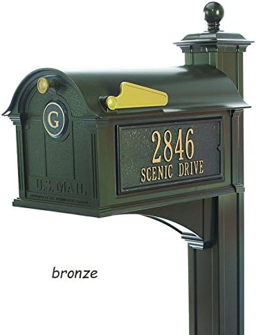 Comfort House Mailbox with Post, House Number Plaque, and Monogram - Black, Bronze, or White # P2209