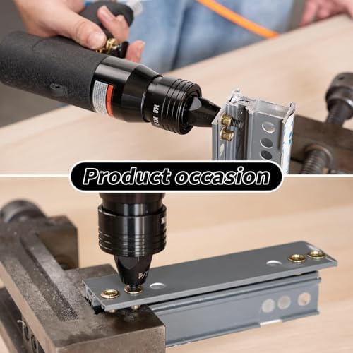 Heavy Duty Air Hydraulic Rivet Nut Tool with Quick-Change Nose-Piece Assembly for Metal, Plastic and Leather, Ideal for Fast and Efficient Riveting
