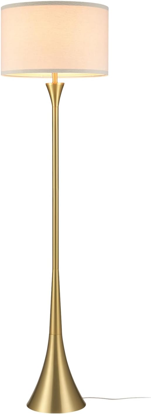 Globe Electric 61000150 60' Floor Lamp, Antique Brass Finish, Beige Fabric Shade, Mid-Century Modern Standing Lamp, E26 Base, Sustainable Design for Living Rooms and Bedrooms