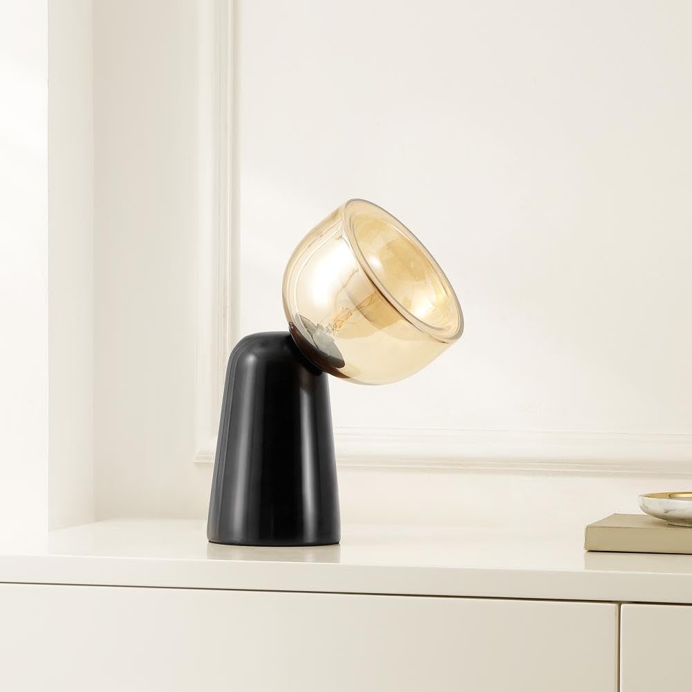 SAFAVIEH Lighting Collection Omara Amber/Black Marble 13-inch Table Lamp, Ideal for Living Room, Bedroom, Nightstand, Home Office, Dorm (LED Bulb Included)