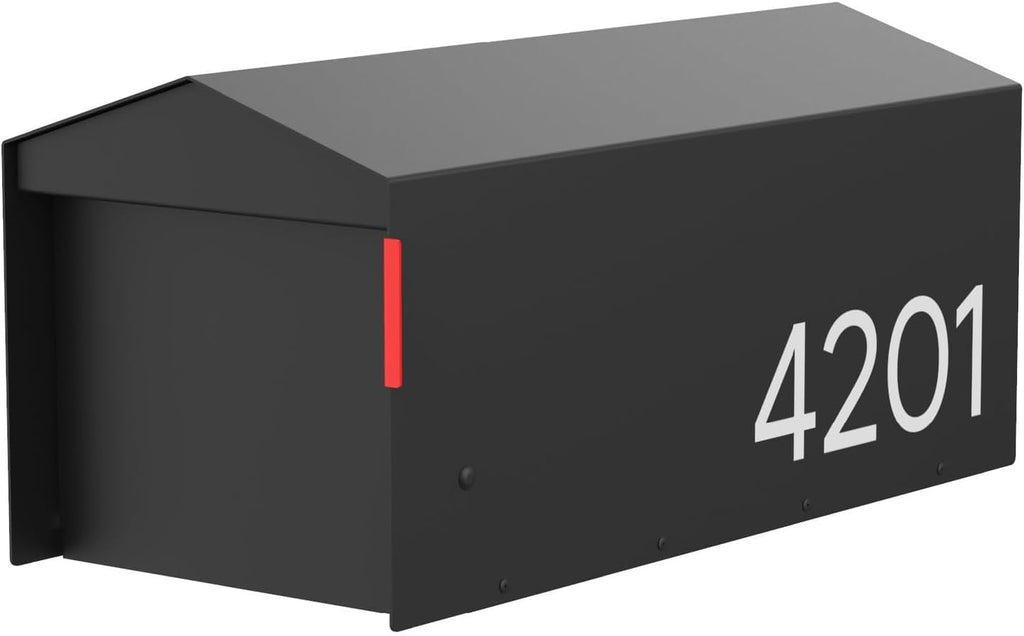 Olio Home Mailbox | Modern Design Personalized Thompson Roof Top Post Mount Mail Box | 20.5' x 9.2' x 8.5' | Galvanized Steel Mailboxes for Outside | Black
