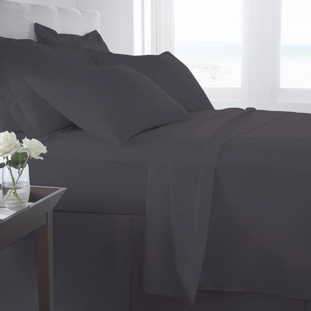 GOKOCO 100% Egyptian Cotton 800 Thread Count 400GSM 7Pcs Comforter Set and Sheet Set 18' Deep Pocket (Comforter, Flat Sheet, Fitted Sheet, Pillowcases, Pillow Sham) - Oversized Queen Size - Dark Grey