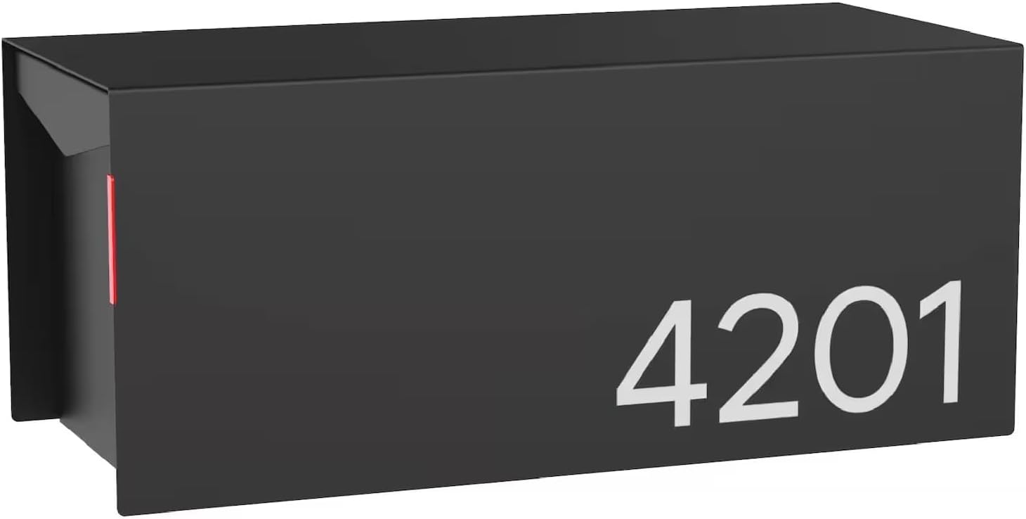 Olio Home Mailbox | Modern Design Personalized Thompson Flat Top Post Mount Mail Box | 20.5' x 9.2' x 8.5' | Galvanized Steel Mailboxes for Outside | Made in USA Mail Boxes for House | Black