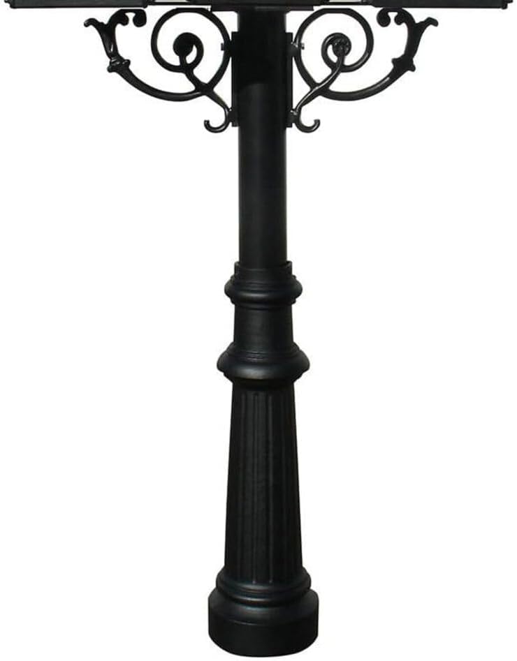 The Hanford Cast Aluminum Triple Mailbox Post System with Fluted Base, Mounting Brackets and Scroll Supports, Mailboxes Sold Separately, Ships in 2 boxes