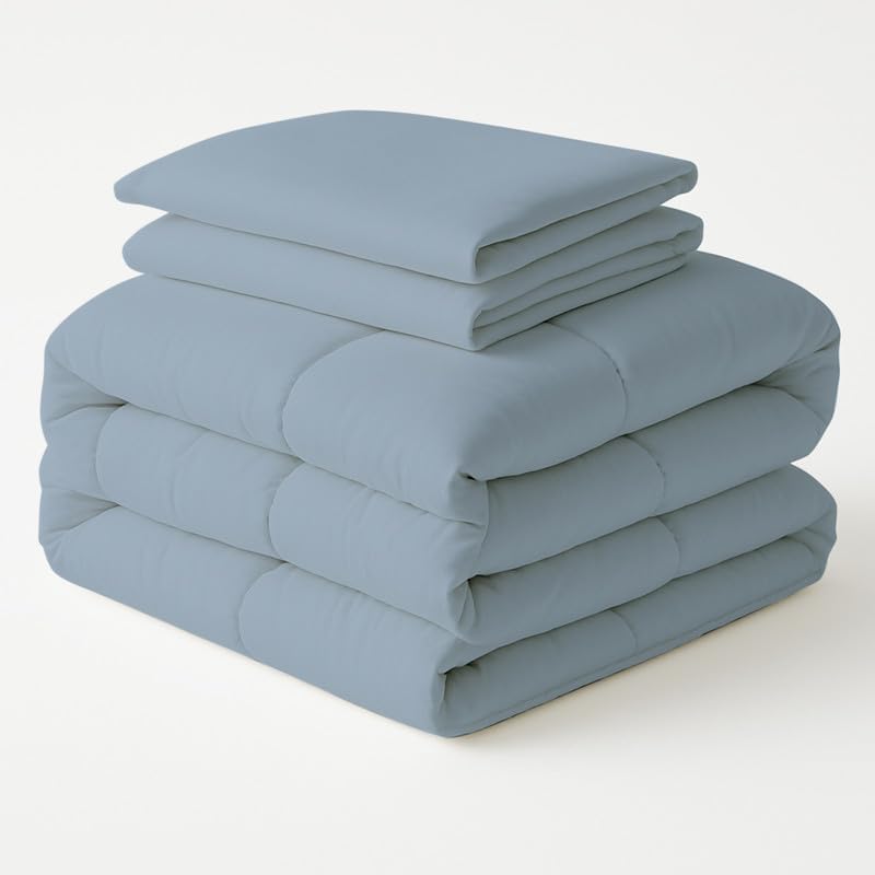 Egyptian Cotton Oversized Queen Size Comforter Sets - Light Blue Color, Soft Lightweight Bed Set, All Season Gray Bedding Sets - 1 Comforter & 2 Pillow case