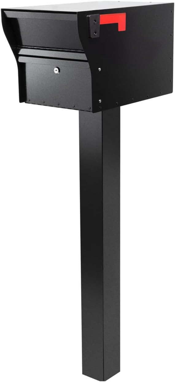 Whitehall MailVault Modern Square Locking Mailbox with Post – Secure Steel Mailbox with Aluminum Post, Weather-Resistant, Includes Assembly Hardware and Instructions