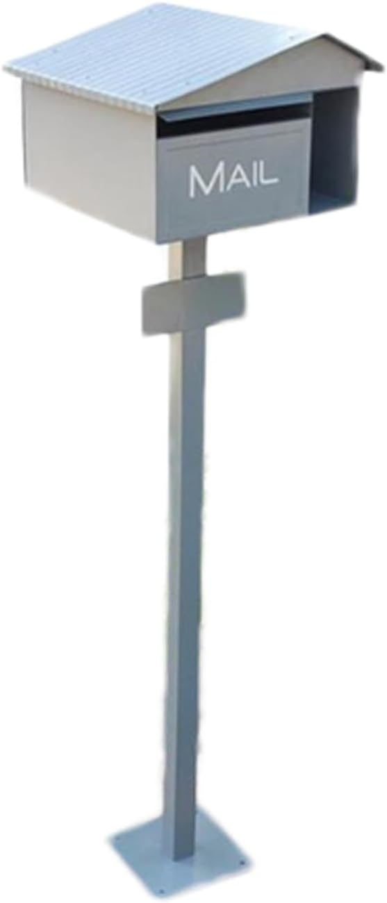 Modern Post Mounted Metal Mailbox with Stand, Outdoor Villa Garden Park Newspaper Letter Floor Box for Stylish Delivery