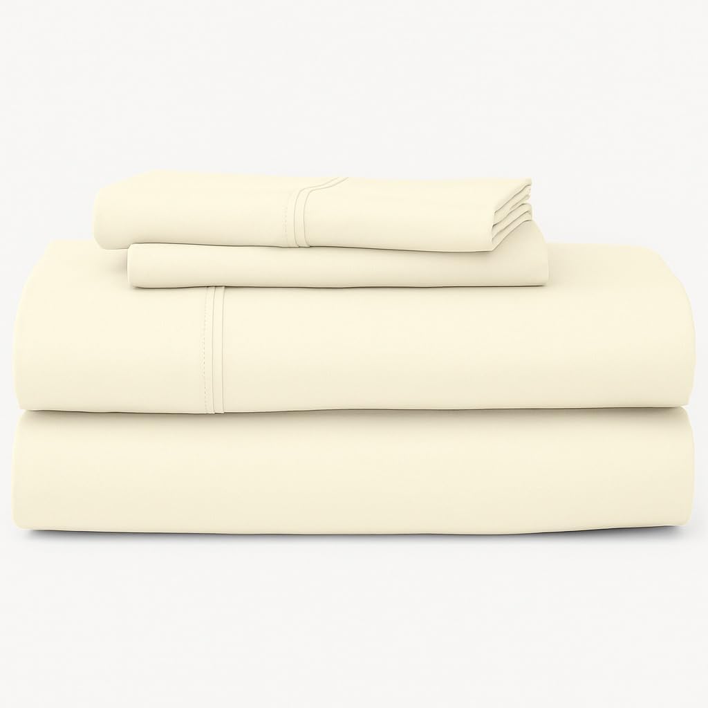 Rv Short Queen Size Sheet Set - 4 Piece - Bed Sheets- Easy- Fits 18' Deep Pocket Bedsheet 850-Thread Count 100% Egyptian Cotton (Rv Short Queen - 60' X 75'- Ivory Solid)