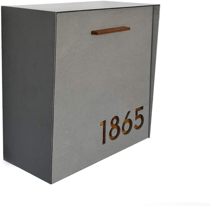 Wall Mounted Mailbox with Concrete Face (Door) - Metallic Gray Aluminum (ACP) Body and Wood Numbers - Modern Design - Custom Mailbox - Postbox - Letterbox - Mailnest Type 1