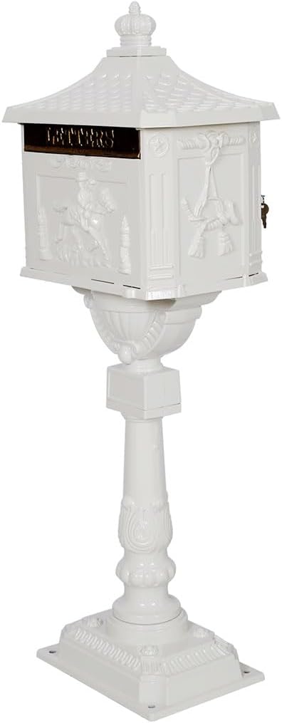 Mailbox for Outside, Aluminum Mailbox with Post, Heavy Duty Water-Resistant Mailbox with Key, Baffle Door, Expansion Bolts, Locking Residential Mailboxes for Residential House,White