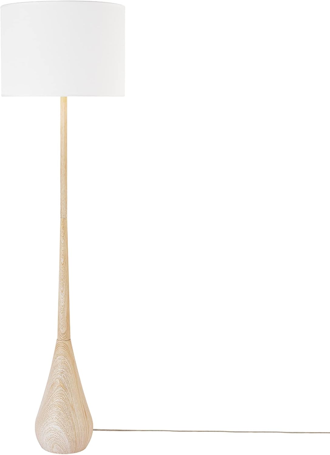 Globe Electric 65' Floor Lamp, Wood-Toned Finish, White Cotton Shade, Japandi Style, E26 Base, On/Off Rotary Switch, 5-Ft Cord, 52112