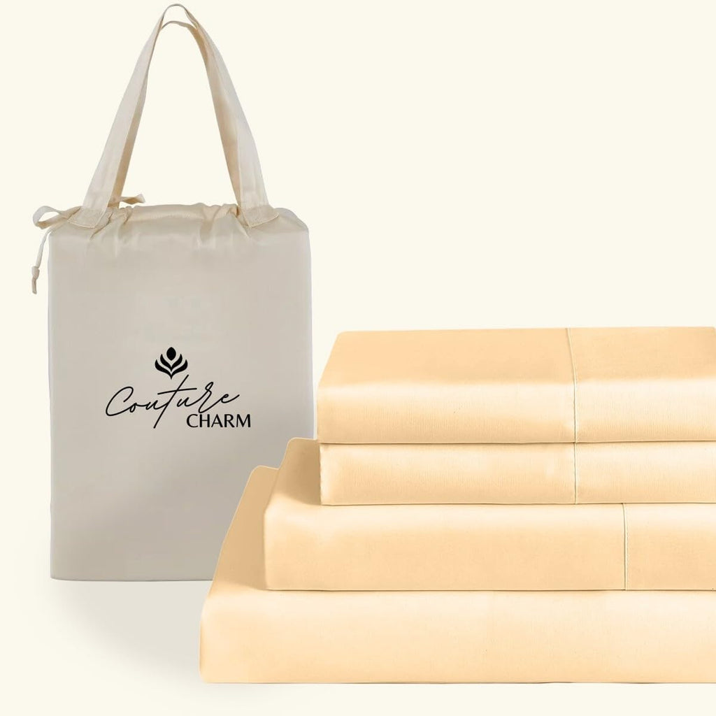 Queen Size 1000 Thread Count 100% Egyptian Cotton Sheet Set, 4-Piece, Sateen Weave, with 10-12' Deep Pocket Snug Fit (Solid, Beige)