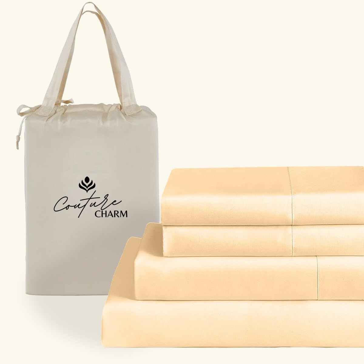 Queen Size 1000 Thread Count 100% Egyptian Cotton Sheet Set, 4-Piece, Sateen Weave, with 10-12' Deep Pocket Snug Fit (Solid, Beige)
