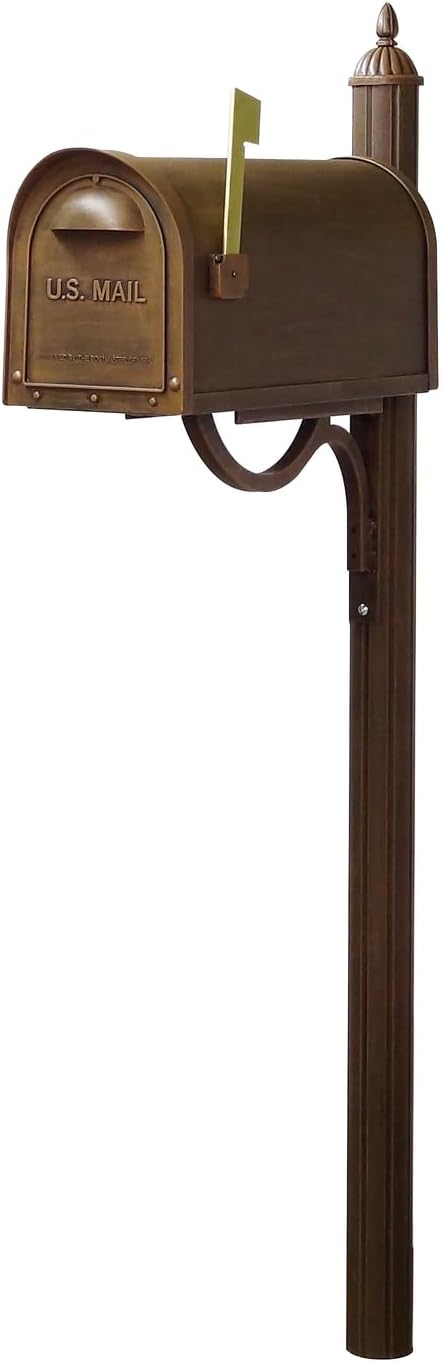 Products Classic Rust Proof Curbside Mailbox with Locking Insert and Richland Mailbox Post, Copper