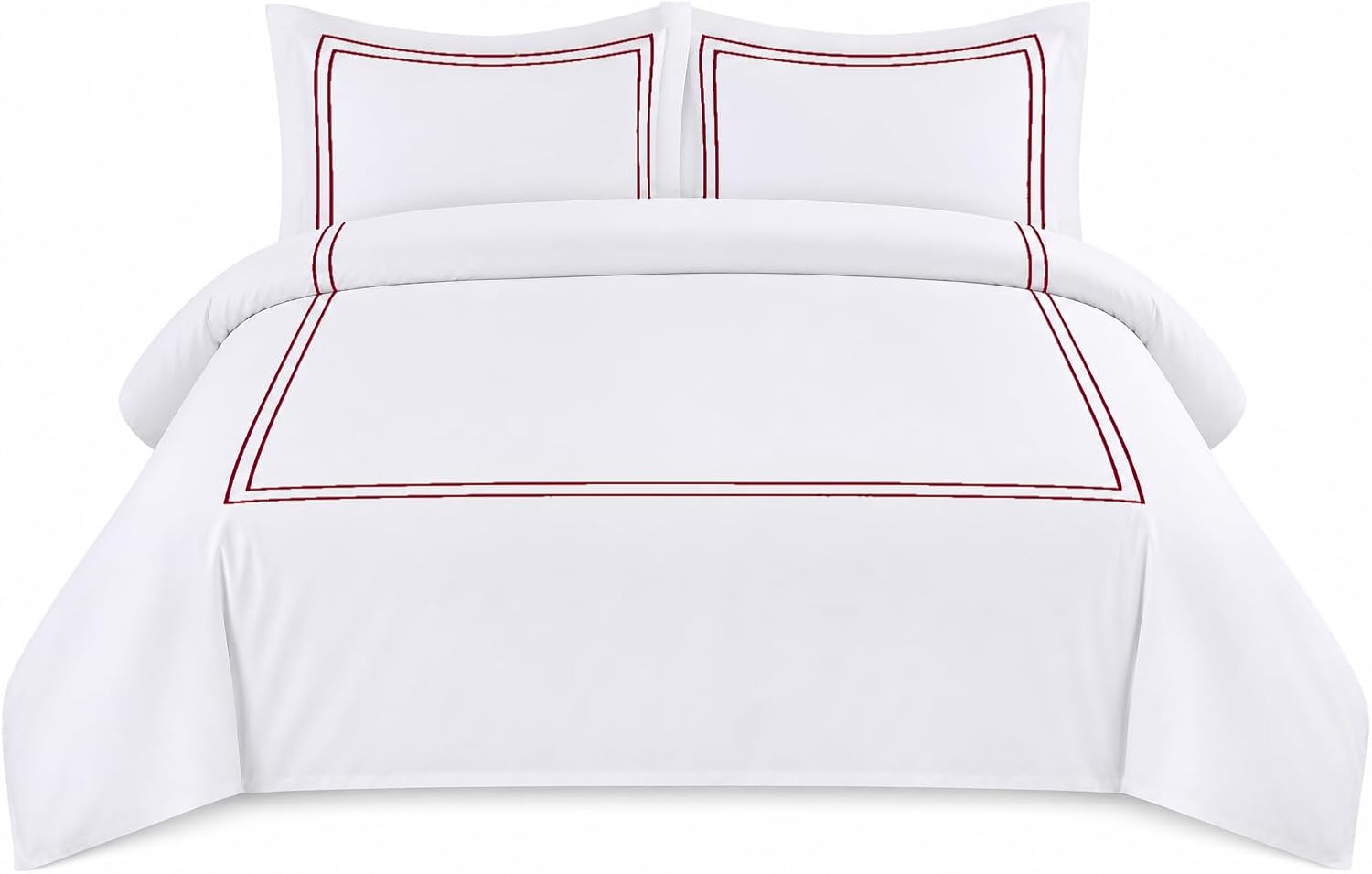 BedDecor Luxury 400-TC Egyptian Cotton 5PC Embroidered Duvet Cover Set with Beautiful 2-Stripe Embroidery(Burgundy, Full/Queen)