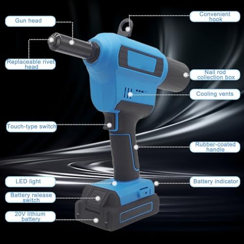 Cordless Riveting Tool Kit, Brushless Automatic Riveting Gun, Pneumatic Rivet Nut Gun. Suitable for Metal, Wood, and Plastic.
