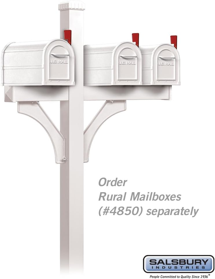 Salsbury Industries 4873WHT Deluxe 2 Sided for 3 In-Ground Mounted Mailbox Post, White