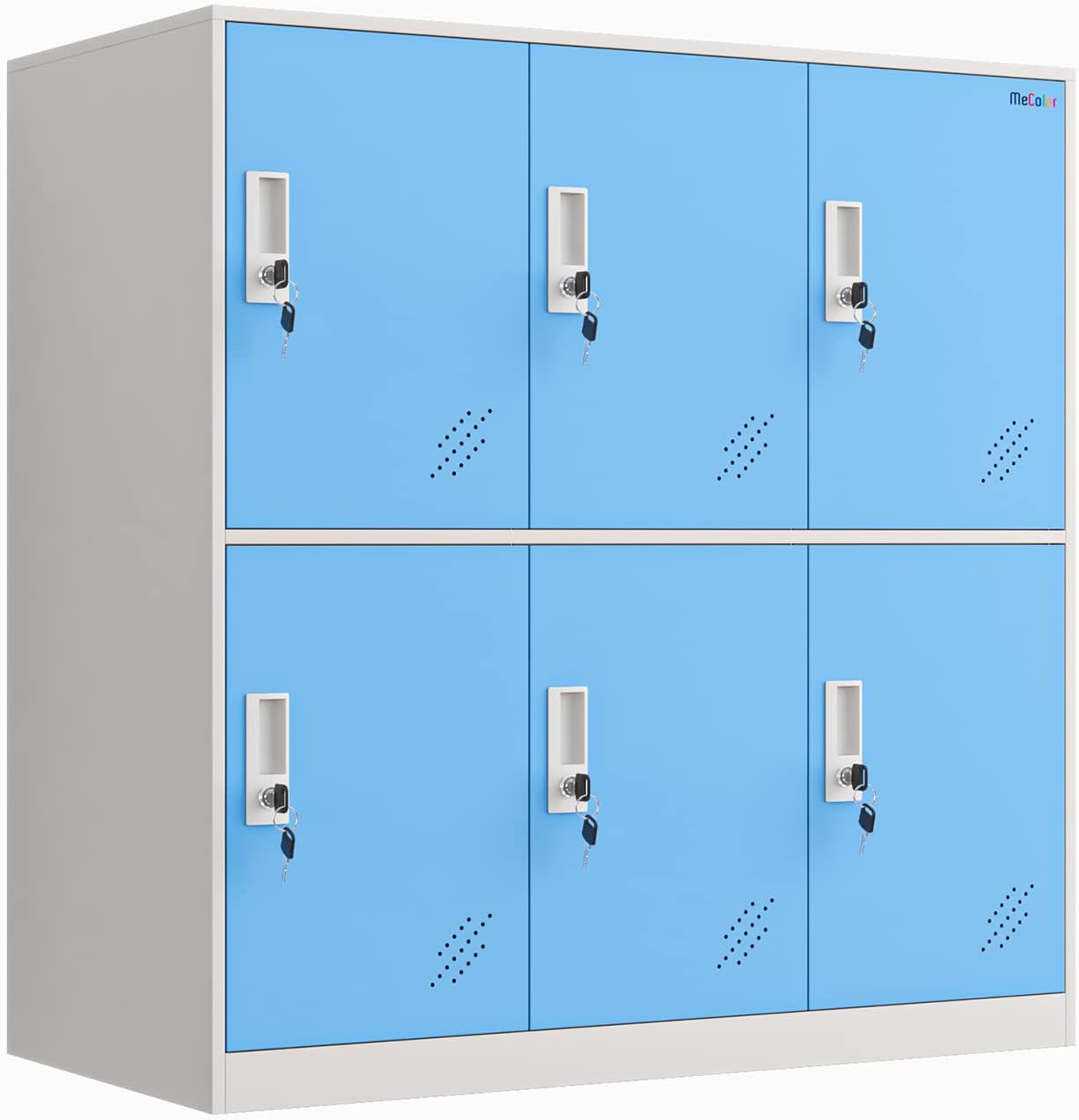 MECOLOR- Metal Storage Cabinet Locker, Home Office Storage Cabinet with Lock Keys, Garage Steel Storage cabinets Metal Tool Box for Factory Company (6D, Blue)