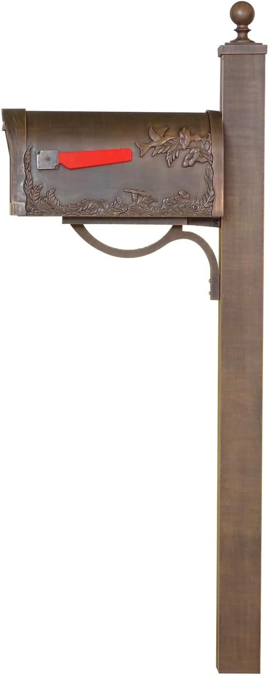Products Durable Hummingbird Curbside Mailbox with Locking Insert and Springfield Mailbox Post, Copper