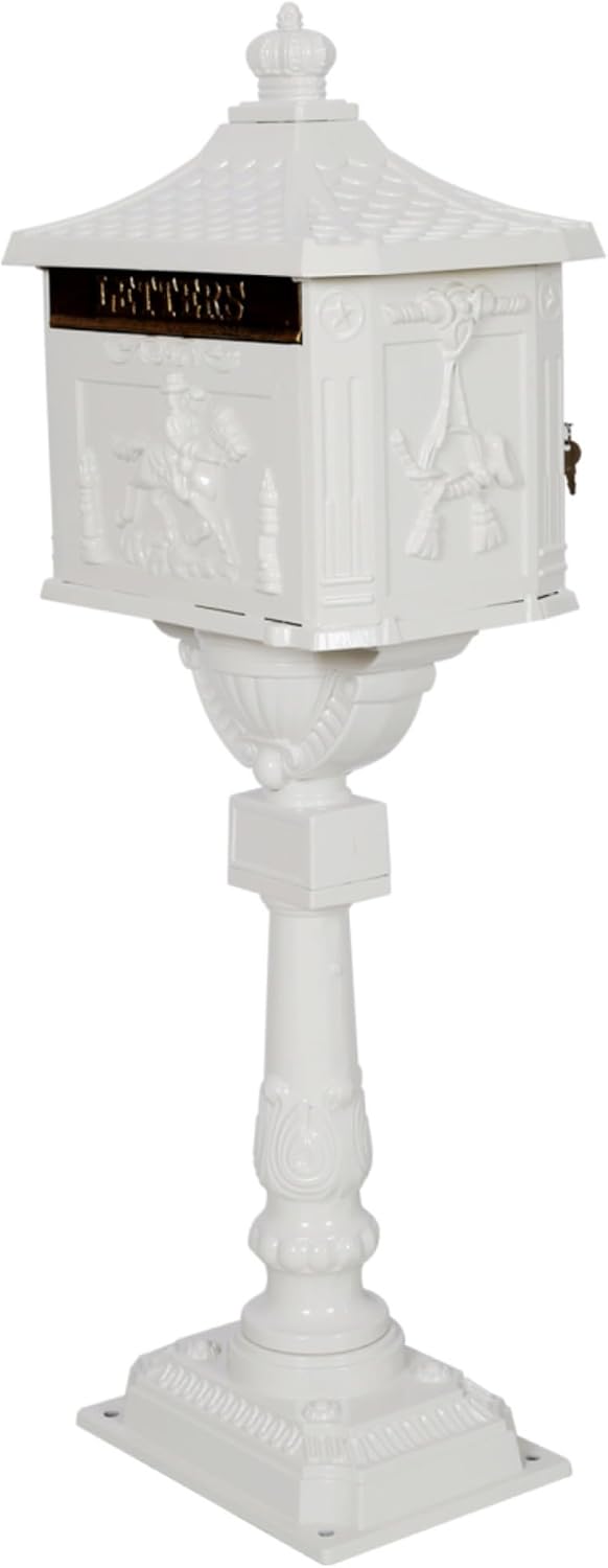 Mailboxes for Outside with Post,Mailbox Cast Aluminum Mail Box Postal Box Security Heavy Duty New (Aluminium+White)