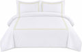 BedDecor Luxury 400-TC Egyptian Cotton 5PC Embroidered Duvet Cover Set with Beautiful 2-Stripe Embroidery(Beige, Full/Queen)