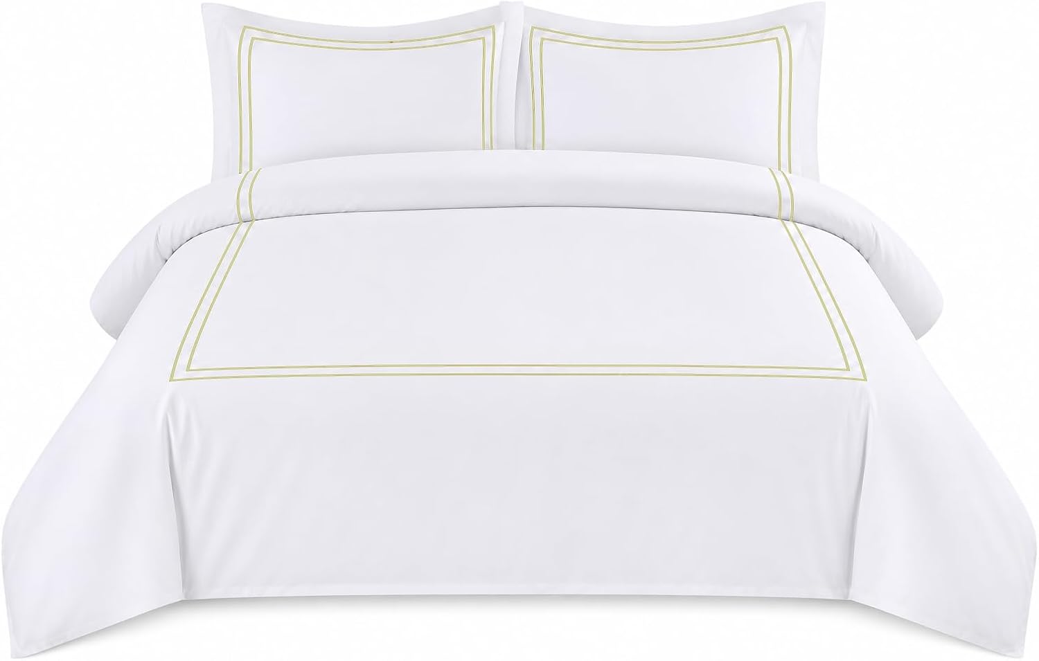 BedDecor Luxury 400-TC Egyptian Cotton 5PC Embroidered Duvet Cover Set with Beautiful 2-Stripe Embroidery(Beige, Full/Queen)