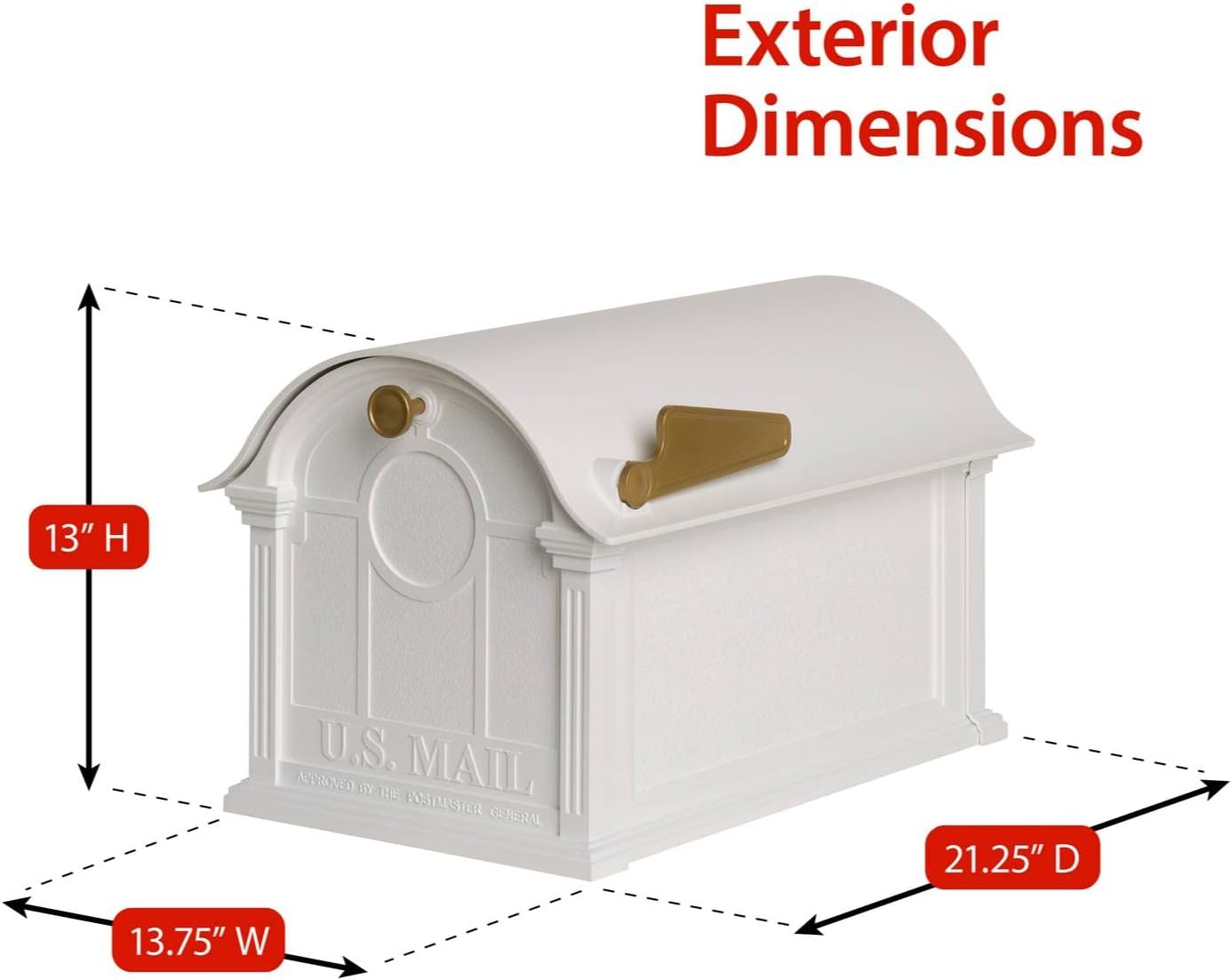 Whitehall Custom Extra Large Mailbox - Balmoral Model with Address Plaques and Side Mount Post Package, Sand Cast Aluminum, White Personalized in Goldtone