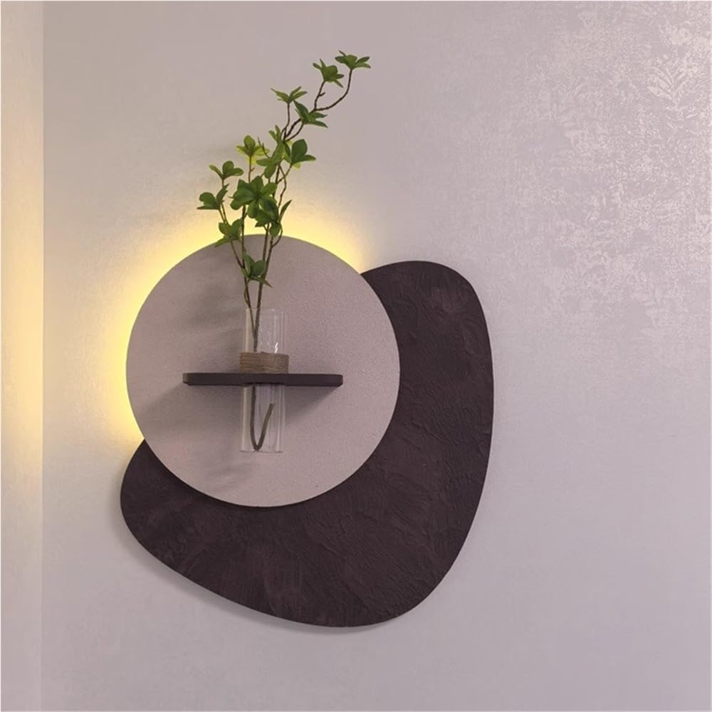 Creative Sandstone Wall Art Decor with Vase and Artificial Plant, Plug-in Power Supply LED Decorative Painting, Lighted Sandstone Wall Decor for Living Room, Entrance Hall, Corridor(Black,19.7*19.7in)