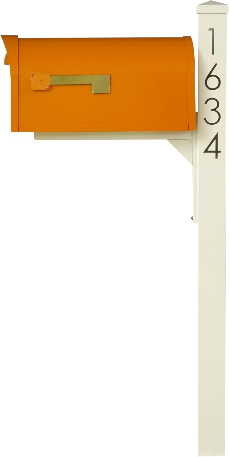Special Lite Mid Modern Dylan Curbside Mailbox with Wellington Post - Orange Aluminum Mailbox with Post - SCD1008ORG_SPK720IVR_VN