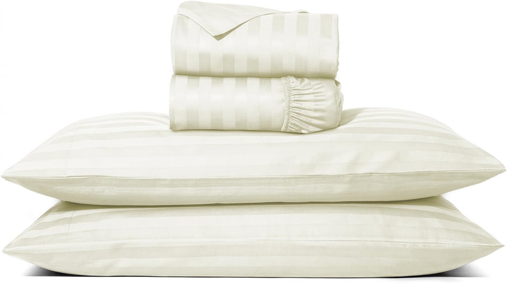 TEXAS LINEN CO. 100% Egyptian Cotton Sheets Queen Size - Luxury 1000 Series Lonestar Lovin' Damask Bed Sheets Queen Size Set (4 PC, Dark Grey Stripe), Cooling, 16' Deep Pocket, Sateen Hotel Sheets