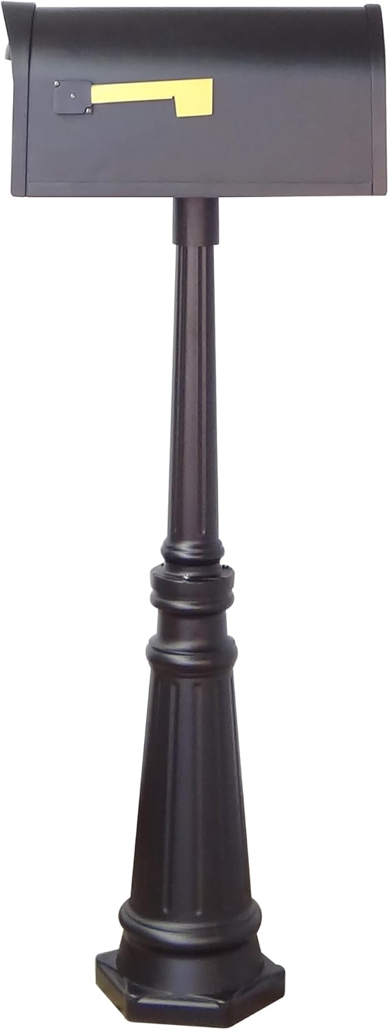 Special Lite Classic Curbside Mailbox with Tacoma Post - Black Aluminum Mailbox with Post - SCC-1008_SPK-591-BLK