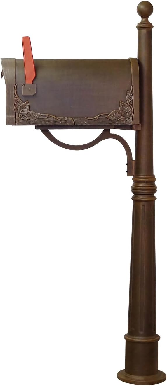 Products Heavy Duty Rust-Free Floral Curbside Mailbox with Locking Insert and Ashland Mailbox Post