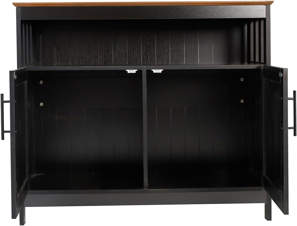 Flash Furniture Mayfield Buffet and Sideboard Cabinet, Double Door Storage Cabinet, Open Upper Storage Shelf, Waterproof Surface, 40' Wide, Black/Walnut