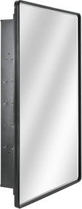 Head West Black Metal Medicine Cabinet Beveled Mirror, Bathroom Wall Mount Storage Organizer with Glass Shelves - 21' x 34'