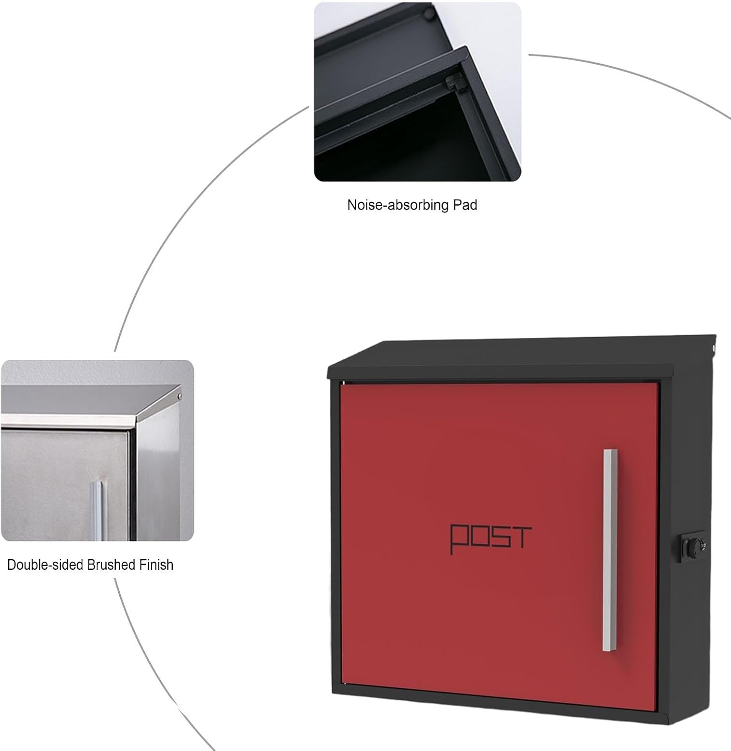 Locking Mailbox Wall Mount, Mailboxes for Outside with Combination Lock, Galvanized Steel Large Capacity Delivery Postbox, Metal Mail Box, Top Insert, 15×4×15in(Red)