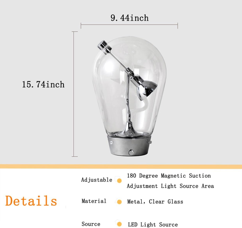 Bofea-Desk Lamp for Home Office Creative Globe Glass Table Lamp with Magnetic Metal Swing Arm Lamps Reading Light Touch Control Table Lamps with 3 Color Temperatures Modern Desk Light for Living Room
