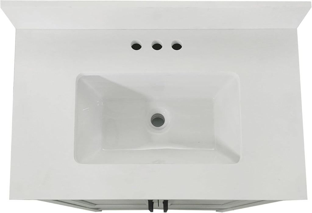 Flash Furniture Vega 30 Inch Bathroom Vanity with Sink Combo, Storage Cabinet with Soft Close Doors and Open Shelf, Carrara Marble Finish Countertop, Gray/White