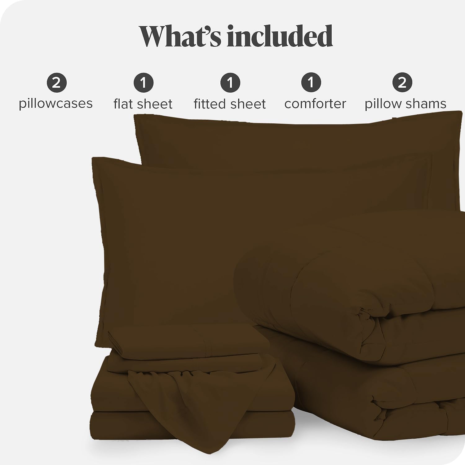 GOKOCO 7 Pieces, Bed in a Bag Bedding Sets Queen Size 100% Egyptian Cotton 800 Thread Count 400GSM Fiber Fill Comforter Set with Sheet Set 15' Deep Pocket - Chocolate Solid