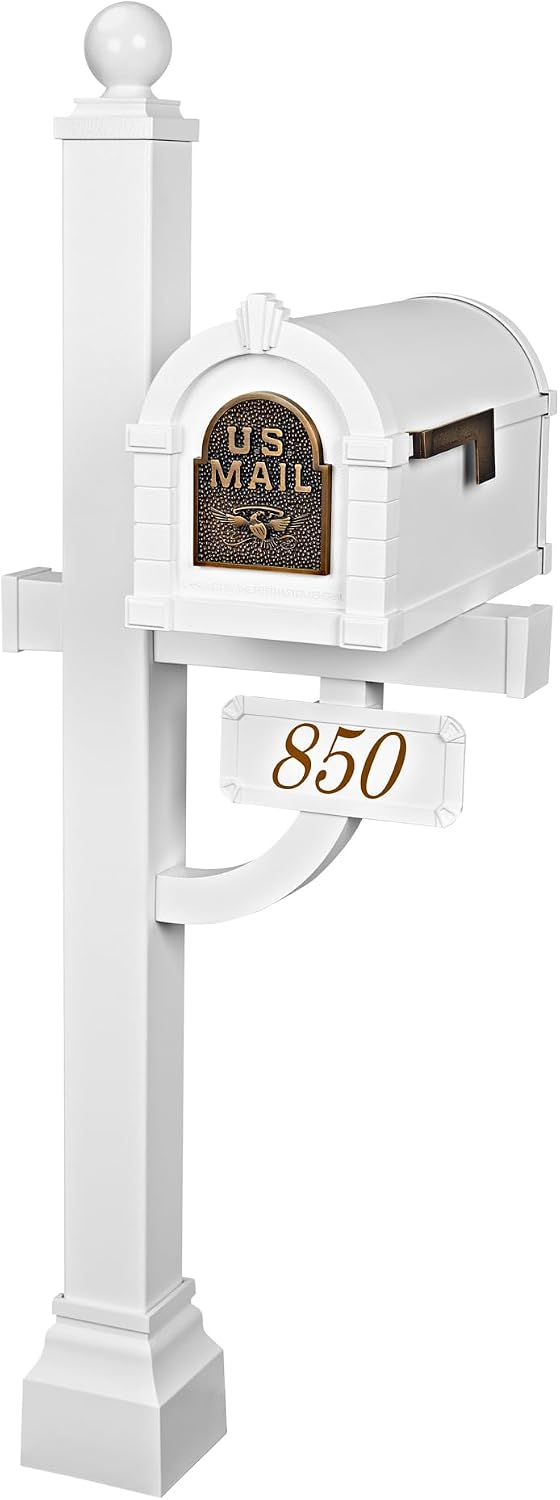 Gaines Keystone Series Mailbox - White with Antique Bronze Eagle
