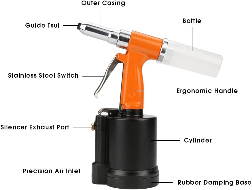 Riveters Inlet 1/4' Air Riveter, Industrial Pneumatic Rivet Nut Setting Kit Blind Rivet Gun Riveter Kit Set