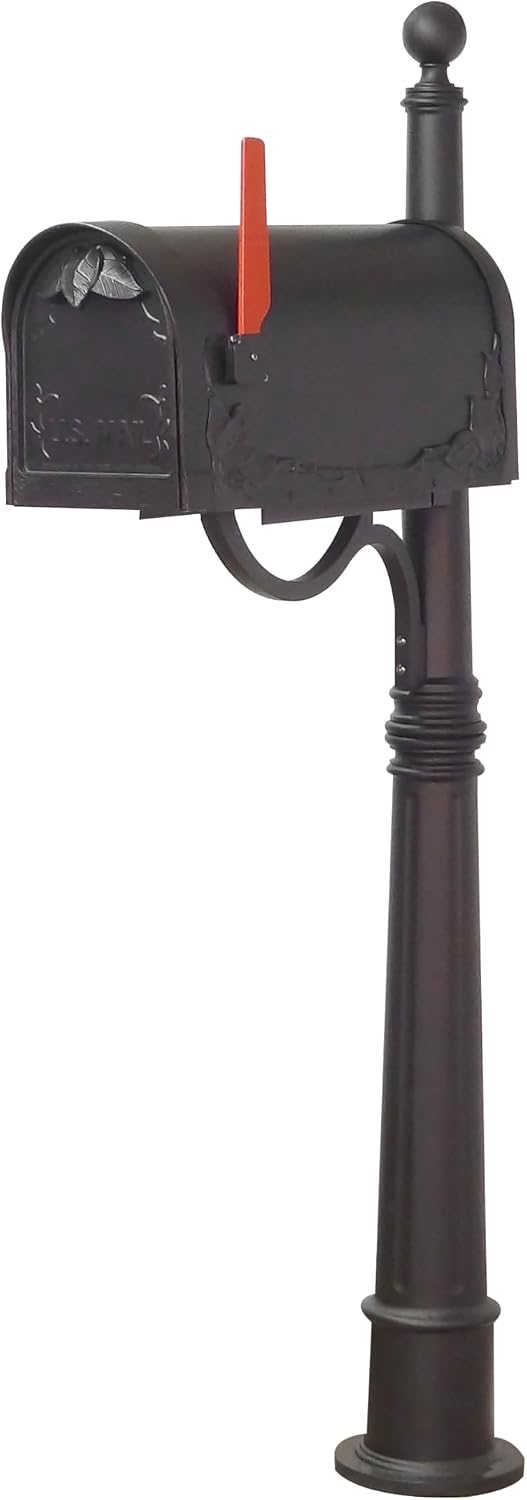 Special Lite Floral Curbside Mailbox with Ashland Post - Black Mailbox with Aluminum Post - SCF-1003_SPK-600-BLK