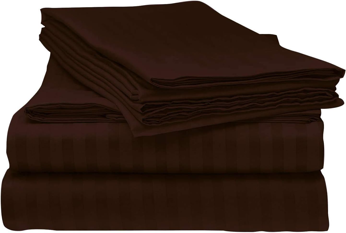 LaxLinen 600 Thread Count Super Soft Quality 100% Egyptian Cotton 6 PCs Bed Sheet Set (+26 Inch) Extra Deep Pocket Queen Bed Size, Chocolate Stripe