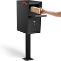 POCHAR Curbside Large Mailbox for Outside with Post - Locking Mailbox Post Mount with Base Plate - Weekend-Away Design Large Street Mail Box(Black)