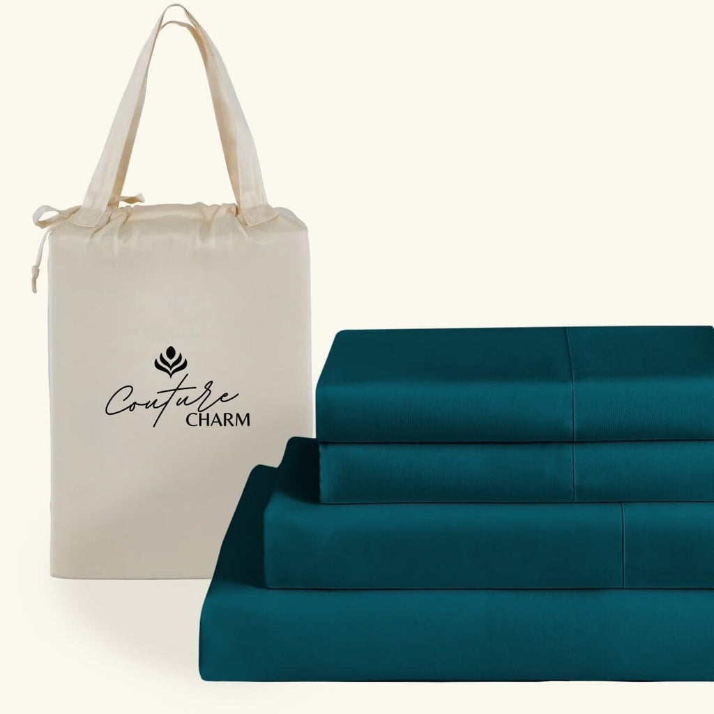 Queen Size 1000 Thread Count 100% Egyptian Cotton Sheet Set, 4-Piece, Sateen Weave, with 10-12' Deep Pocket Snug Fit (Solid, Teal)