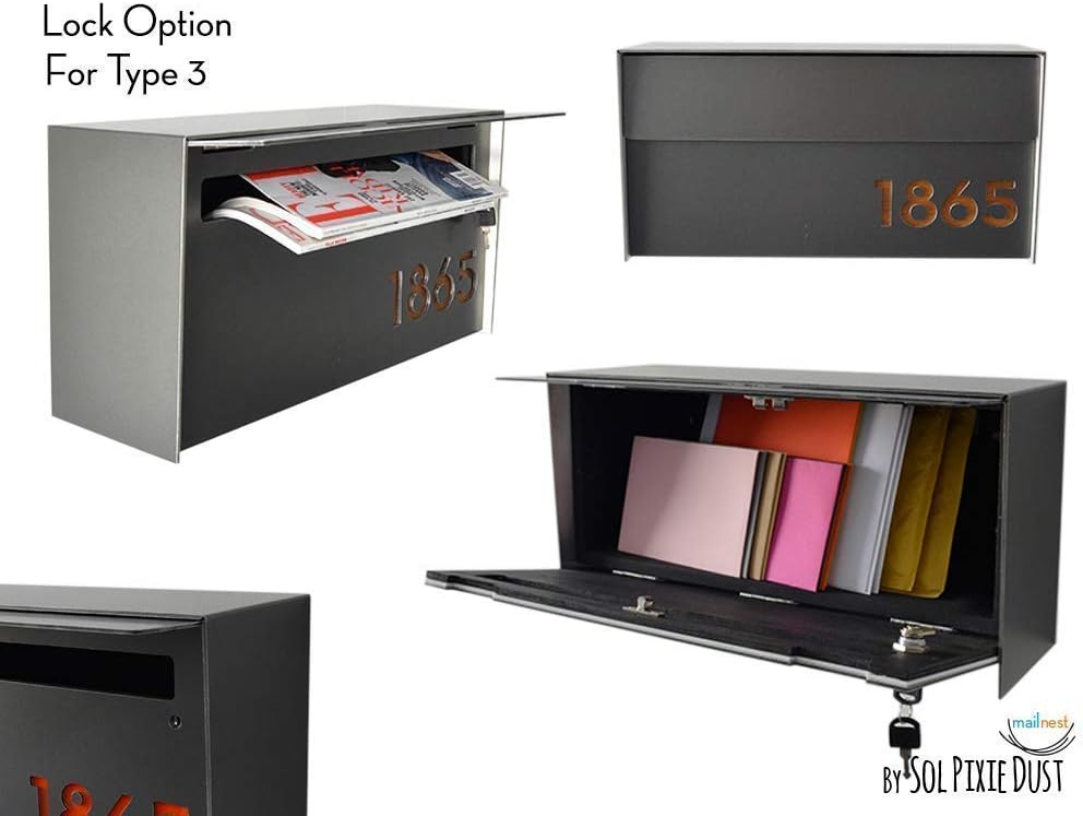 Wall Mounted Mailbox with Wood Walnut Aluminum (ACP) Face and Metalic Grey Aluminum Body and Black Acrylic Numbers - Modern Design - Custom Mailbox with House Numbers - Letterbox - Mailnest Type 3