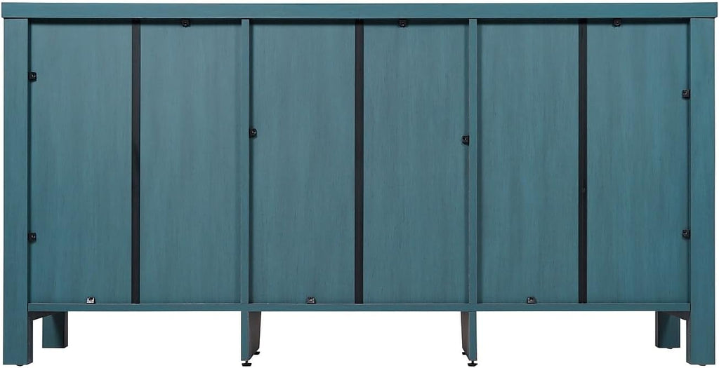 Flash Furniture Dion Modern Buffet Sideboard Storage Cabinet, Engineered Wood Construction, 2 Tempered Glass Soft Close Doors, 2 Drawers, Open Shelf, 59', Teal