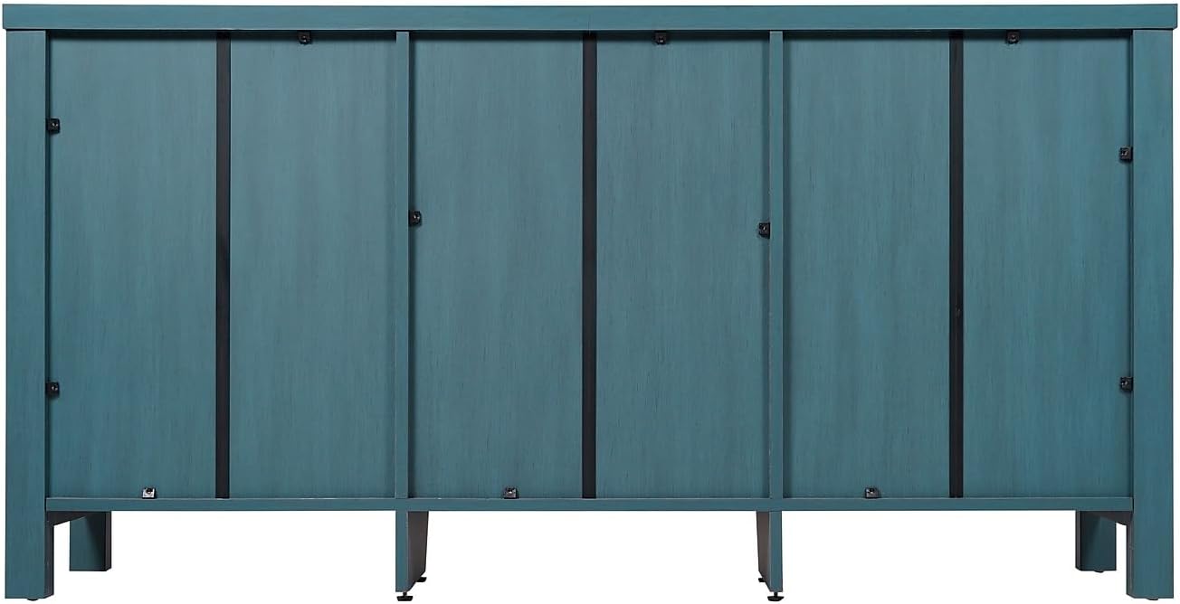 Flash Furniture Dion Modern Buffet Sideboard Storage Cabinet, Engineered Wood Construction, 2 Tempered Glass Soft Close Doors, 2 Drawers, Open Shelf, 59', Teal