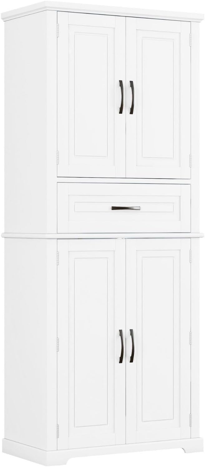 Tall Storage Cabinet with Adjustable Shelves, Large Drawer, and Door Storage Racks, 72' Kitchen Pantry Organizer with Magnetic Door Stopper and Metal Handles, Waterproof Finish for Home Use